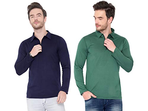 Image of Men's Cotton Blend Full Sleeve Zip Neck Polo T-Shirt (Pack of 1)