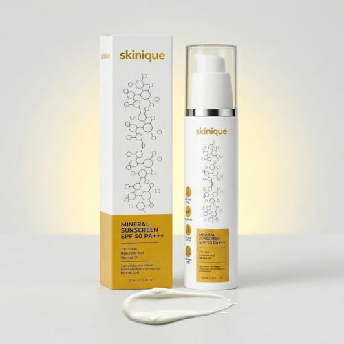 Image of Mineral Sunscreen SPF 50 PA+++ | Broad Spectrum UVA & UVB Protection | With Zinc Oxide, Squalane & Moringa Oil | Lightweight Non-Greasy Daily Sun Protection for Men & Women | 50ml