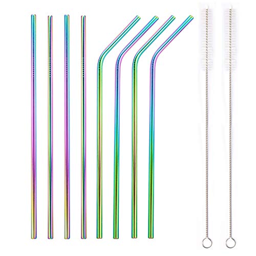 HYDRATE Stainless Steel Straws - Reusable, Eco Friendly - BPA Free Metal Straw - Many Colour Options (8 Pack, Rainbow)