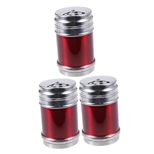 STOBAZA Cooking Shaker Set 3 Pcs Large Spice Jars Lids Stainless Steel for Pepper Salt Easy to Clean Random Color