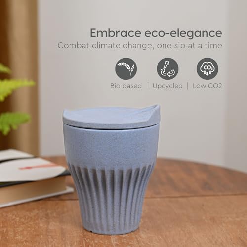 Image of Eha Earth Friendly Rafter Coffee Mug with Lid | Tea Cup Set | 300 ml | Made with Rice Husk | Microwave Safe Mugs for Gifting | 2 Unit | Azure