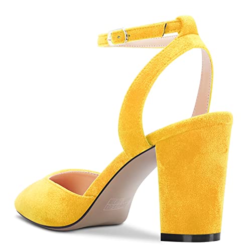 Castamere Women Chunky Block High Heel Pointed Toe Ankle Strap Two-Piece Pumps Wedding Dress 3.2 Inches Heels3