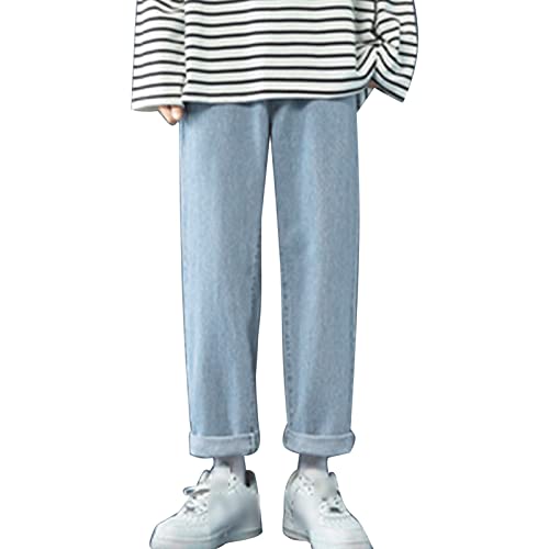 JEsilunmaMY Men's Loose Wide Leg Jeans Mid Waist Slacks Distressed Washed Straight Leg Jeans Casual Baggy Denim Trousers (Light Blue,XX-Large)