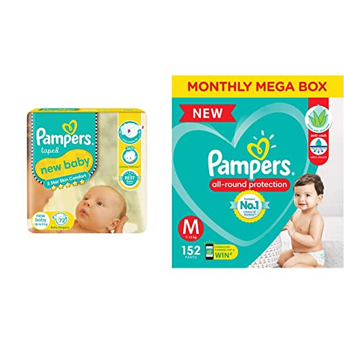 Image of Pampers Active Baby Diapers, New Born, 72 Count & Pampers Diaper Pants Monthly Box Pack, Medium, 152 Count