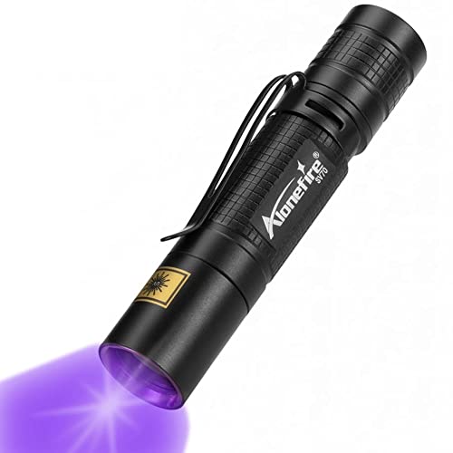 Alonefire SV70 Linterna UV 3W 365nm Profesional Potente Ultravioleta Portátil Luz Negra Muy Pequeño Detector de Orina para Detección de Dinero, Escorpión, Minerales con Batería AA Cover