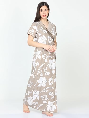 Image of 9shines Label Stylish Cotton Nighty Robe for Women | Front Open Floral Housecoat | Wrap Nighty with Pocket | Adjustable Waist Tie | Plus Size housecoat (HC-2026)