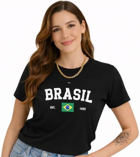 Camiseta Brasil Copa Baby Look Feminina Básica Casual Algodão