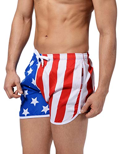 Men's Elastic Waist American Flag Swimwear Dolphin Shorts Patriotic July 4th Split Hem Drawstring Swim Trunks2