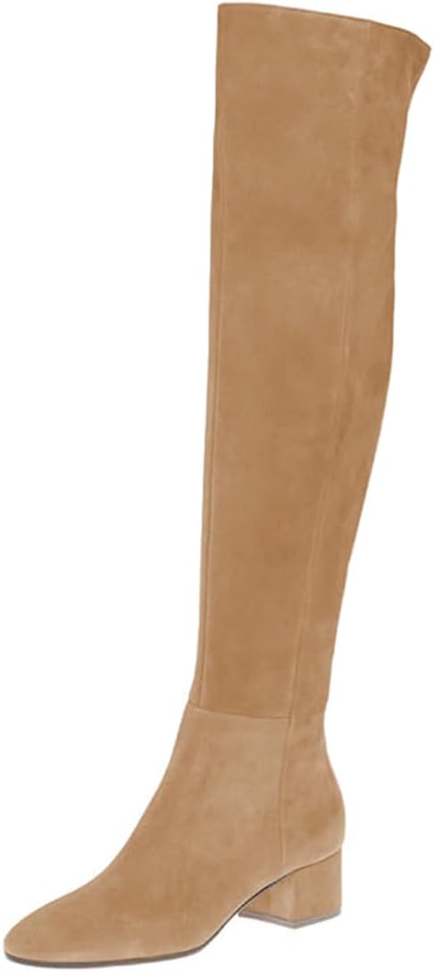 FOWT Women Round Toe Stretchy Over The Knee Boots Block Low Heel Thigh High Boot Side Zipper Comfy Winter Outdoor Warm Dress Shoes Size 4-16 US