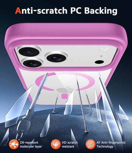 Image of FNTCASE for iPhone 17 Pro Case: Clear Magnetic Phone Cases with Screen Protector Compatible with Magsafe Slim Anti Yellowing Rugged Shockproof Protective Transparent Cell Phone Cover (B-Pink)