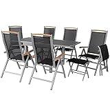 ib style® Diplomat Silber Quadro Ausziehtisch 90-180 cm | Premium Gartentisch | Anti Fingerprint | Frozen Glas | Inkl. 6 Klappstühle + 2 Fußbänke