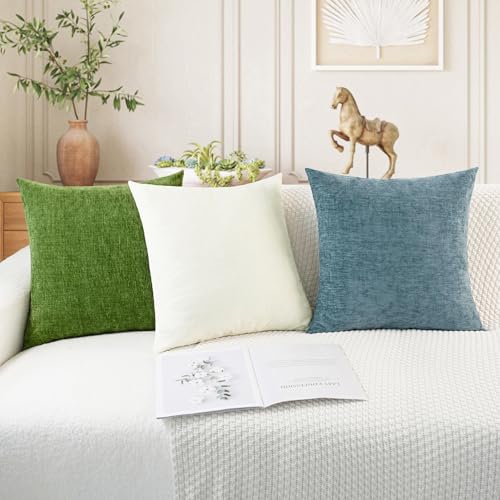Image of CaliTime Pack of 2 Cozy Bolster Pillow Covers Cases for Couch Sofa Home Decoration Solid Dyed Soft Chenille 12 X 20 Inches Smoke Blue