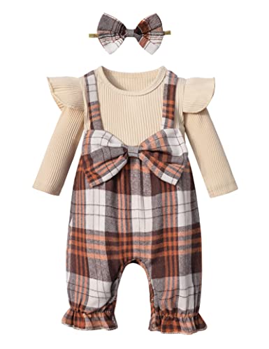 Image of Queenstyle Newborn Baby Girl Clothes Romper Long Sleeve Ruffle Jumpsuit Cute Infant Girl Fall Winter Outfits for 0-18 Months