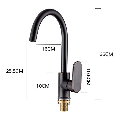 Robinet de cuisine noir rétro mitigeur rotatif évier eau chaude et froide - 7