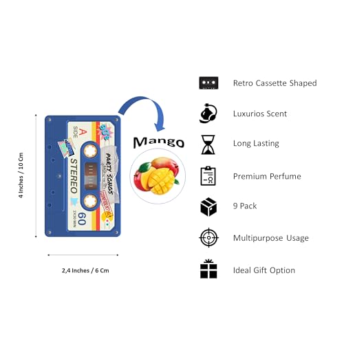 Image of Retro Cassette Car Air Freshener - 9 Pack Double Sided Vintage Music Mirror Decor Hanging Air Fresheners for Home and Auto Interior Gift - Long Lasting Odor Eliminator Car Scent