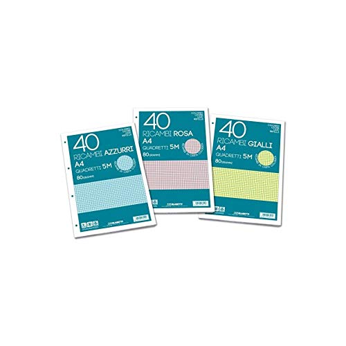 Ricambi 4 fori A4 Color Azzurro 40 Fogli rigo: 5M 30 pezzi.