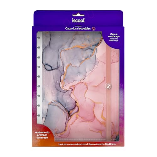 Capa e Contracapa Iscool Disc Para Caderno G Mármore Rosa E Cinza
