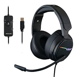 THE G-LAB Korp Thallium Gaming-Kopfhörer, USB, 7.1, Digital Surround - Headset für Gamer, Audio - Mikrofon mit Geräuschreduzierung - LED RGB - kompatibel mit PC PS4 PS5 Mac (Schwarz)