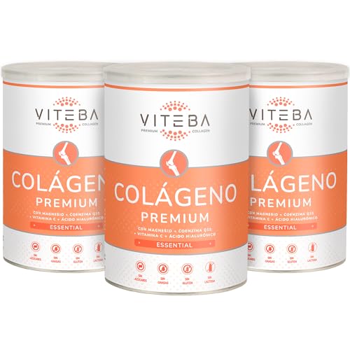 Viteba Pack 3 Colágeno Hidrolizado Puro en Polvo Sabor Neutro 330 g - Suplemento para Articulaciones y Músculos. Péptidos de Colageno Tipo 1 y 3 con Magnesio, Coenzima Q10 y Vitamina C - Essential