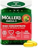 Moller’s ® | High Concentrate | Omega 3 | Aceite de pescado de alta concentración | Alta dosis de 3360 mg de EPA+DHA | En triglicéridos | Cerebro, vista, corazón y presión arterial | 120 cápsulas