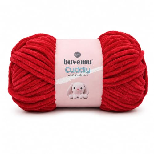 Image of Cuddly Velvet Chenille Yarn, Super Soft Bulky, Red