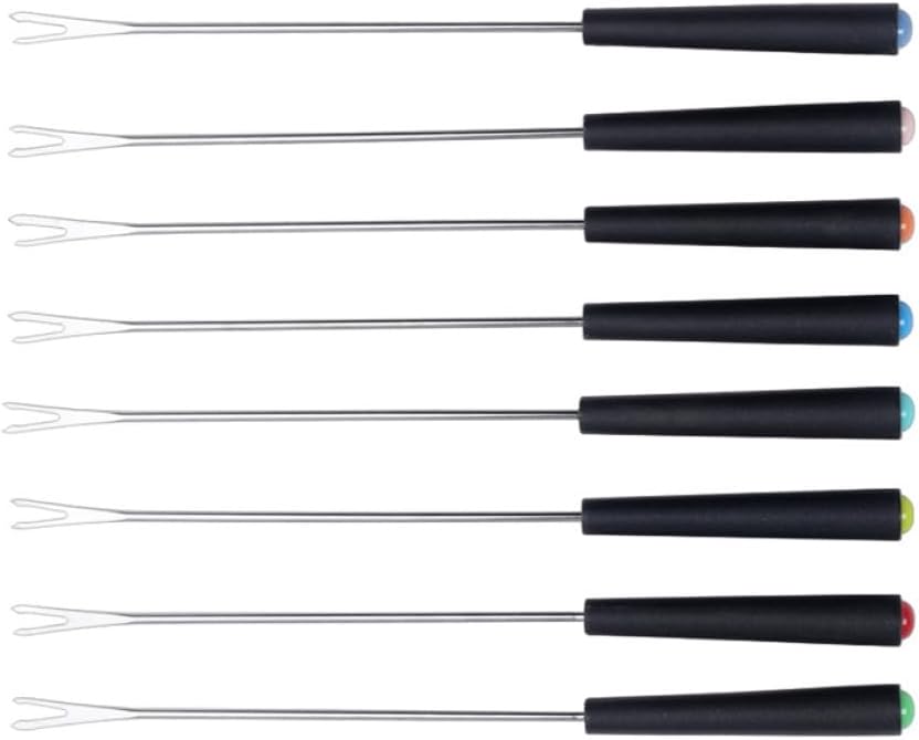 8pcs Stainless Steel Fondue Forks Plastic Handle Cheese Forks for Barbecue Outdoor Kitchen Dining Set Random Color