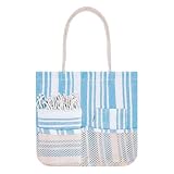 Adri Set de Playa con Bolso, Toalla Pareo y Estuche Neceser, 90% Algodón de 180 gr, a Rayas, (3, Azul, Grande)