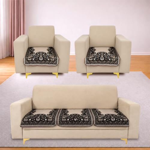 Image of Homerz Premium 'Maharaja Paradise Series' Sofa Cover | Net Fabric Sofa Cover | Washable, Anti-Dust Backed & Wrinkle Resistant Cover (Beige Empress, 5 (3+1+1) Seater, Only Seat Cover)