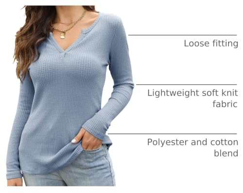 Image of Farktop Womens Long Sleeve Tops Henley V Neck Lightweight Pullover Sweaters
