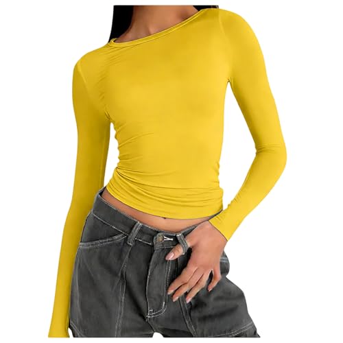 Versatile Stile Y2K: Un Top Giallo Tinta Unita Minimalista Ed Elegante Che Attira L'Attenzione Con Stile.