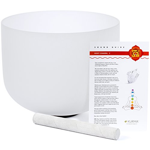 Root Chakra Crystal Singing Bowl C Note Suede Mallet Included Sound and Quartz (12 inch)