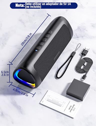 UOHHBOE Altavoz Bluetooth 5.3, 30W Altavoz Bluetooth Potente con Luz LED de Color, Bajos Potentes y Agudos Claros, Impermeable IPX5, 24H de Reproducción Bluetooth Speaker con Emparejamiento TWS(Largo)