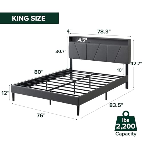 Image of Zinus Maya Upholstered Platform Bed Frame, RGB LED Lights, King