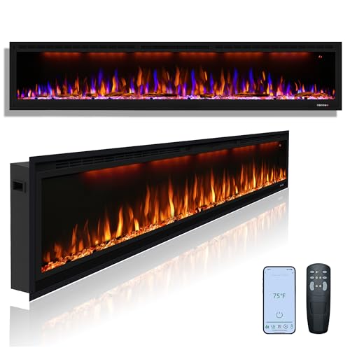Dreamflame 84 inch Electric Fireplace, Recessed Wall Mounted Fireplace Heater for Living Room, Linear in-Wall Fireplace, Multicolor Flame, Overheating Protection, Black (84")