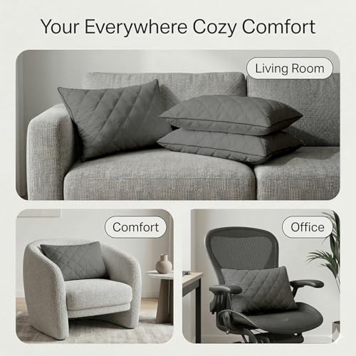 Image of AYKA Microfiber Cushion Filler Set of 3 (12x18 Inch) | Soft & Fluffy Sofa Cushions Inserts | Premium Polyester Fiber Throw Pillows for Sofa, Couch, Bed & Living Room Decor | Grey