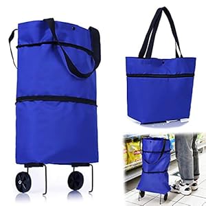 INHEMING Faltbare Trolley-Taschen, Einkaufstrolley Einkaufstasche mit Rollen,2 in 1 Klappbarer Einkaufswagen für Zuhause Supermarkt Strapazierfähige Tasche - Blau