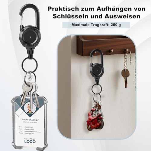 Thboxes 4 Stücke Schlüsselanhänger Ausziehbar Einziehbarer Schlüsselanhänger mit 60cm Stahlseil Strapazierfähiger Schlüsselband Ausziehbar mit Karabiner für Schlüssel Kleinwerkzeuge (Schwarz)