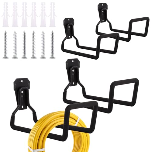 JMIATRY 4 Pcs Garage Hooks Heavy Duty, Hose Reel Hanger Wall Mounted, Metal Tool Hooks, Water Hose Pipe Holder for Garden Outside Yard