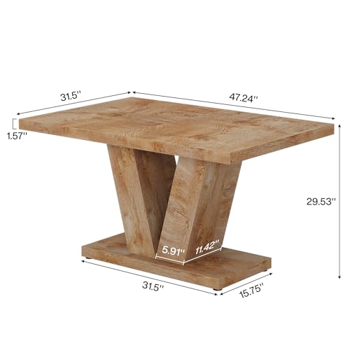 Image of Tribesigns 47-Inch Dining Table for 4, Light Oak Brown Kitchen Dinner Furniture with Heavy Duty Pedestal, Farmhouse Wooden Eating Desk for Home, Dining Room, Small Space