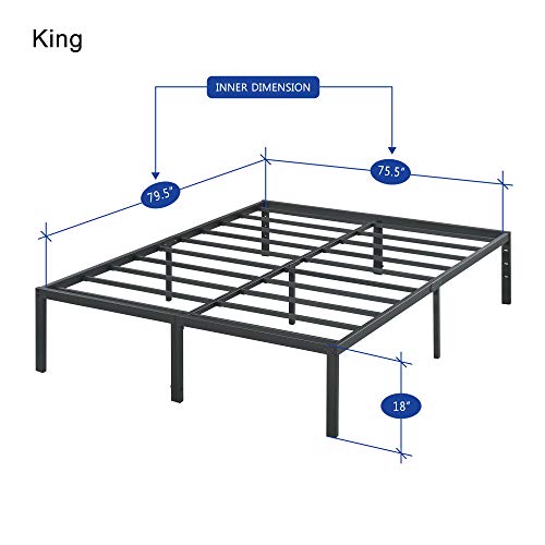Olee Sleep 18 Inch Heavy Duty King Steel Slat, No Box Spring Needed, Metal, Black #TOP1