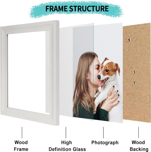 Image of iRahmen 8x10 Picture Frame Set of 4, Cream Rustic Retro Photo Frame with HD Glass, Display Pictures 8 x 10 Without Mat, Wooden Picture Frames for Wall Mount and Tabletop Display