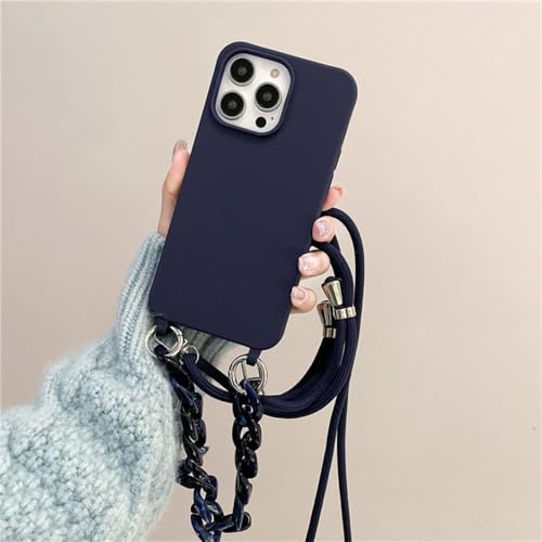 Coque iPhone 11Pro Max antichoc lanière silicone bleu foncé étui cordon housse