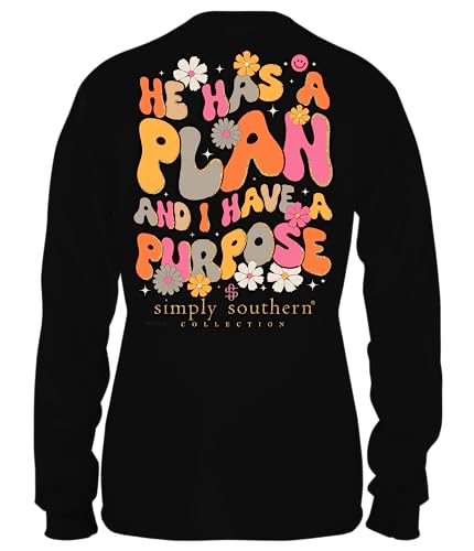 Simply Southern Youth | He Has a Plan and I Have a Purpose | Preppy and Stylish Girl’s Black Relaxed-Fit Medium Long Sleeve T-Shirt