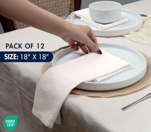Image of Ruvanti Cloth Napkins Set of 12, Cotton Enrich 18 inchx18 inch - Natural