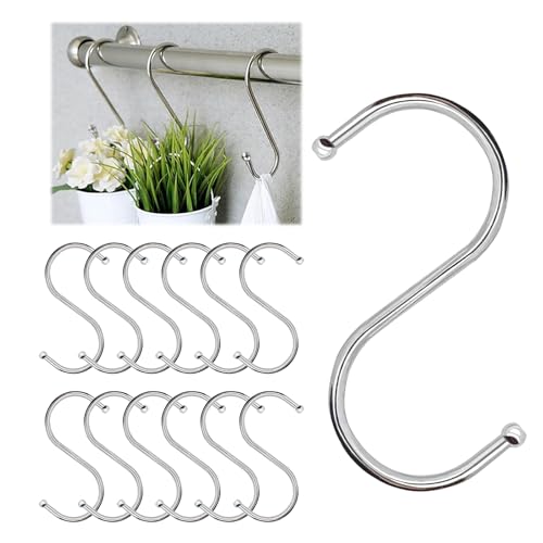 Huamirra Ganci a Forma di S, 12 Ganci Appesi S a Forma di Pesanti, Argento gancio in acciaio INOX, Multifunzione Appesi, Per Cucina, Bagno, Ufficio, Giardino o Attività All'aperto