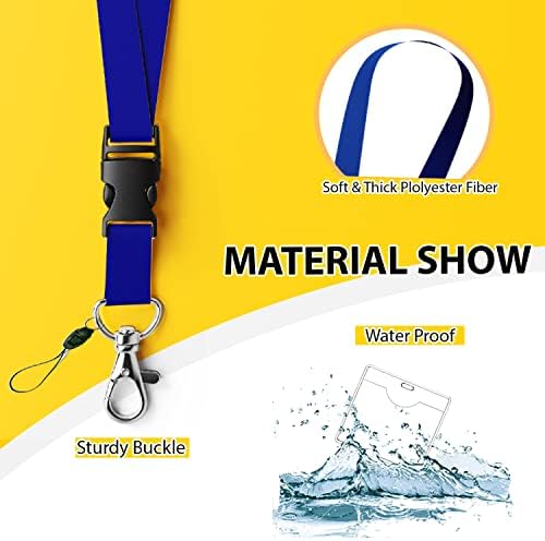 OFFIZ 2 Sets Card Holder with Lanyard, 2 Blue Lanyards for Neck with Card Holder, Transparent Waterproof Business Card Holders for Lanyards Name Badge Holders and Key Holder for Office School Supplies