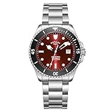 Rotary Men's Seamatic 300M Water Resistance Burgundy Dial Stainless Steel Bracelet Watch