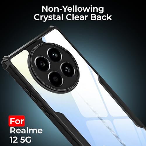 Image of A rtistque Clear Hard Transparent Acrylic Armor Anti-Drop Shockproof TPU Edge Back Cover Case for Realme 12 - Black