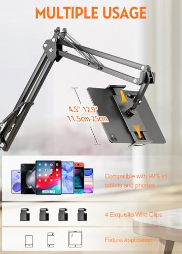 2025最新型 PEYOU タブレット アーム【4つの電源線クリップ】 揺れない 4つの関節 iPad スタンド 性 タブレット スタンド ベッド 寝ながら 自由に調整 卓上 スタンド 360°回転ホルダー 縦横両対応 kindle ホルダー iPad/iPhone/Android/iPad Pro/N-Switch 4.5-13インチに対応 日本語取扱説明書