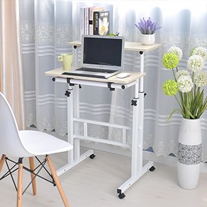 Soges Adjustable Mobile Stand Up Desk Standing Desk Computer Desk Workstation Sit-Stand Desktop Standing Desk,White Maple 101-Mp #TOP2